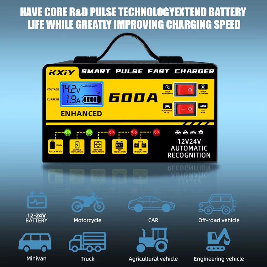 Intelligentes 12V 600A Auto Batterie Ladegerät mit Digital LCD Display, Puls Reparatur und automatischer Temperaturerkennung, Farbe: Rot - Bild 3