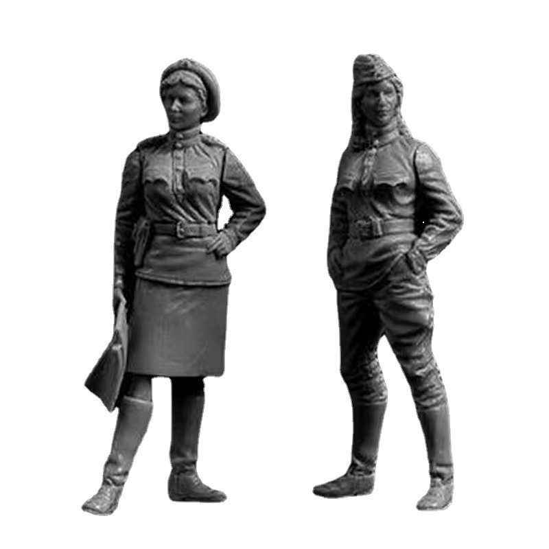 BAANFU Harzfiguren-Modellbausatz sowjetischer weiblicher Soldat im Ruhe, 2-Figuren, Maßstab 1:35, unbemalt, unmontiertes DIY-Spielzeug - Bild 2