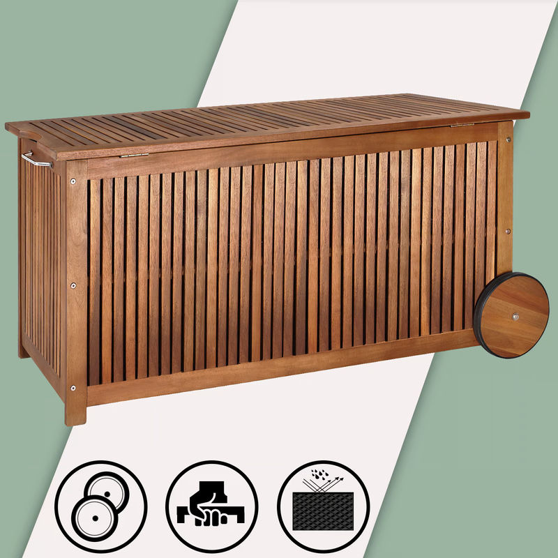 CASARIA Gartenbox aus Akazienholz in Braun mit Innenplane, 350L, B/T/H: 124 x 52 x 58 cm, wetterfest - Bild 2