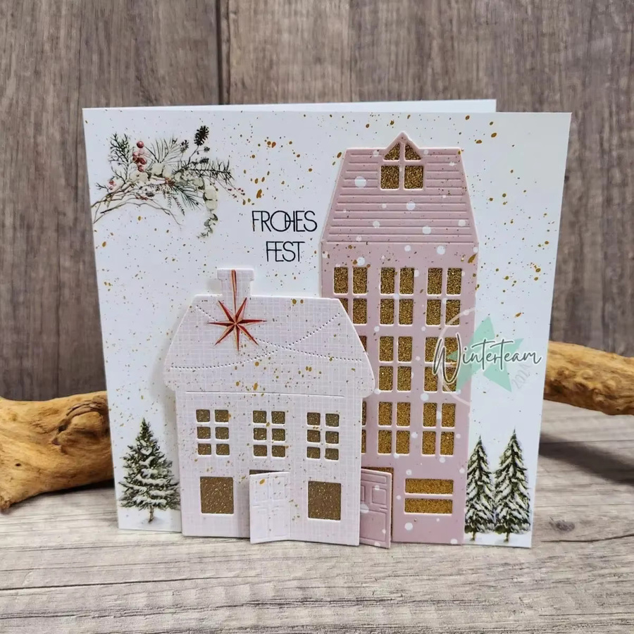 Silikon Stempel und Schablone Set für Scrapbooking und DIY mit Fenster, Haus, Stadt und Bär Motiven in Mehrfarbig - Bild 1