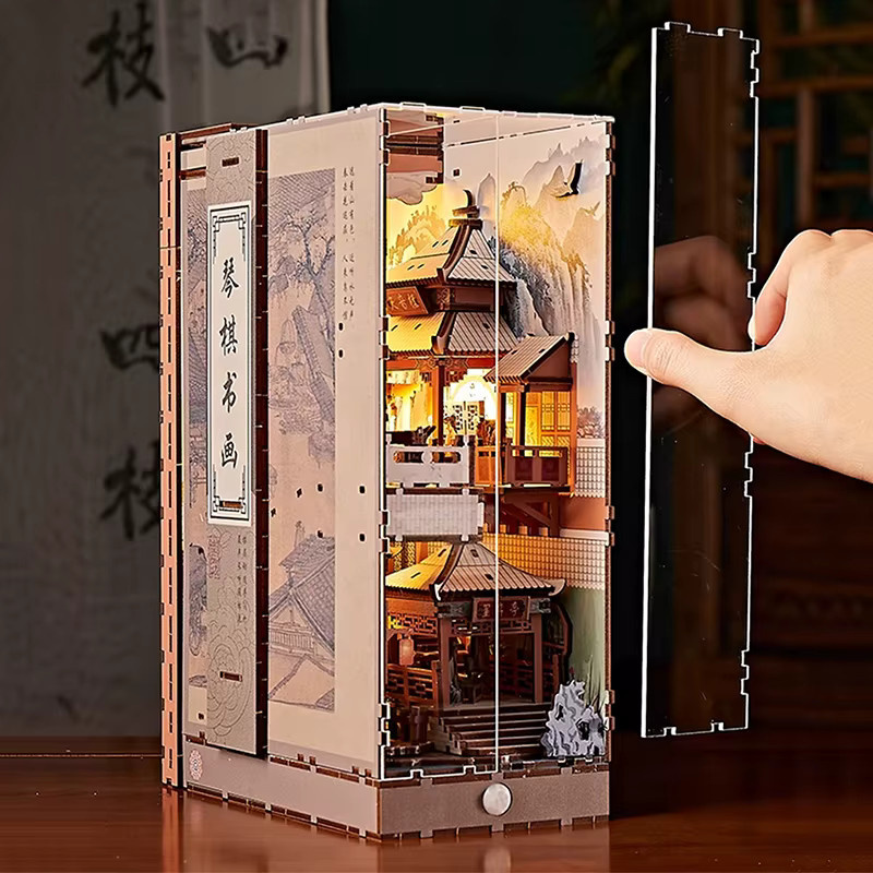 ELEVEN-CUTE DIY Holz-Bücherregal-Einsatz, Miniatur-Modellbausatz, mit Beleuchtung - Bild 2