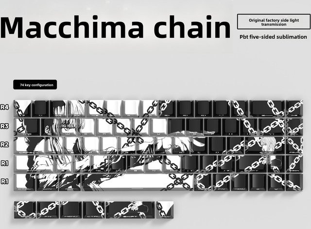 Ketten Makima-Stil Keycaps aus transluzentem PBT in Weiß, hohe seitlich bedruckte Tastenkappen kompatibel mit 60% 68% und 75% Tastaturen - Bild 1