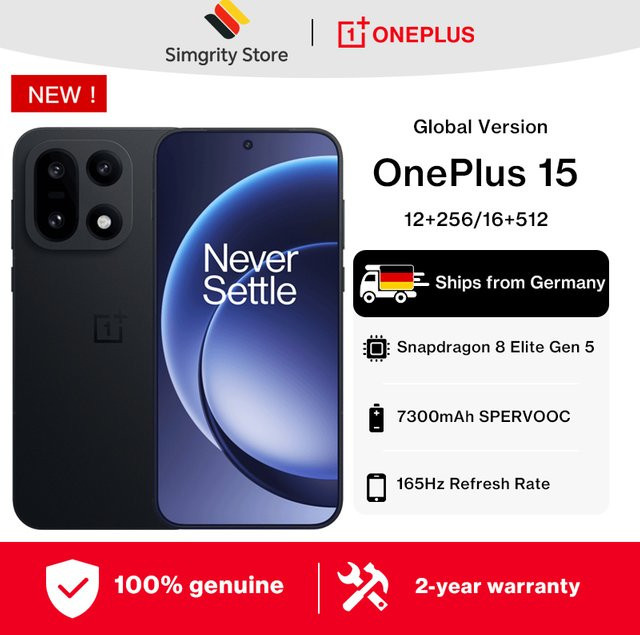 OnePlus 15 5G Smartphone Schwarz mit 512 GB Speicher, Snapdragon 8 Elite Gen 5, 165-Hz-Display, 7300 mAh Akku, 120 W Ladung, eSIM, Wi-Fi 7, Bluetooth 6.0 und NFC - Bild 1