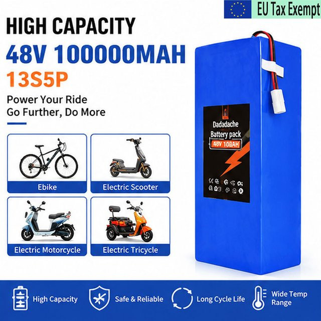 Ddadache 13S5P Lithium-Ionen-Akku 48 V 100 Ah mit intelligentem BMS für elektrische Maschinen von 500 bis 1000 W inklusive Ladegerät, Blau - Bild 1