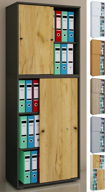 VCM Aktenschrank Lona mit Schiebetüren aus Metall und variablen Fachböden, H x B x T: 184 x 70 x 37 cm - Bild 1