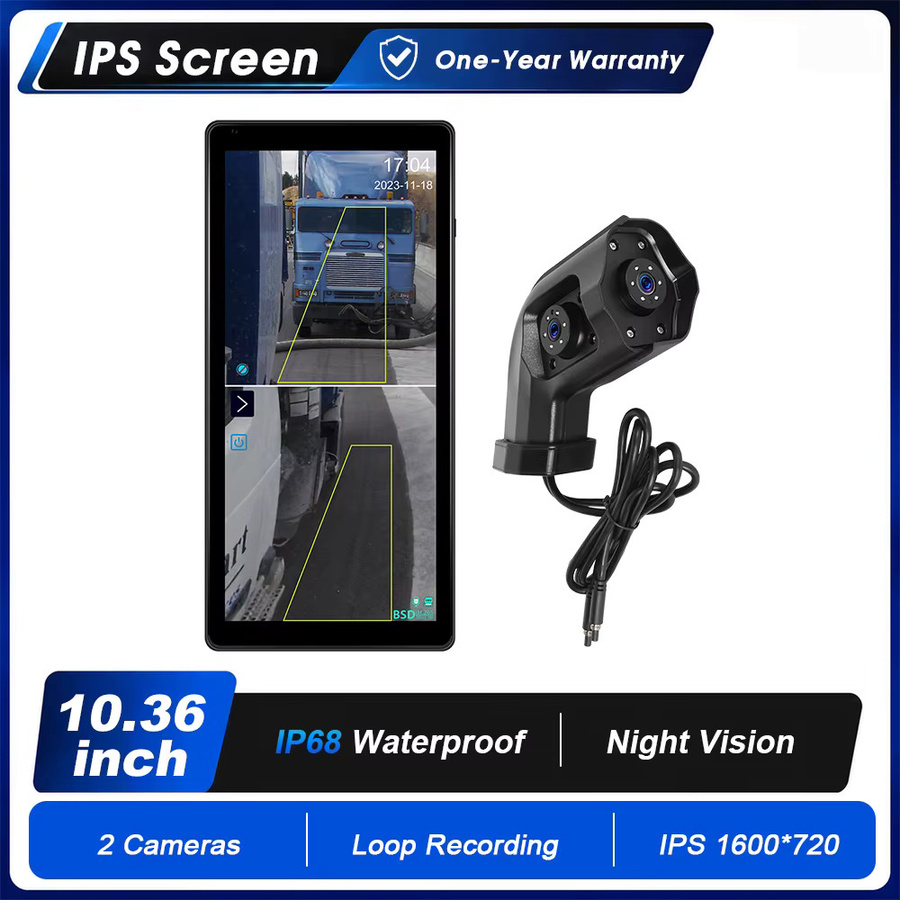 Podofo Elektronisches Rückspiegelsystem für LKW mit 10,36 Zoll HD 1080P IPS Touchscreen DVR-Recorder, Dual-Kamera, BSD Totwinkel-Erkennung und Nachtsicht, Schwarz - Bild 9