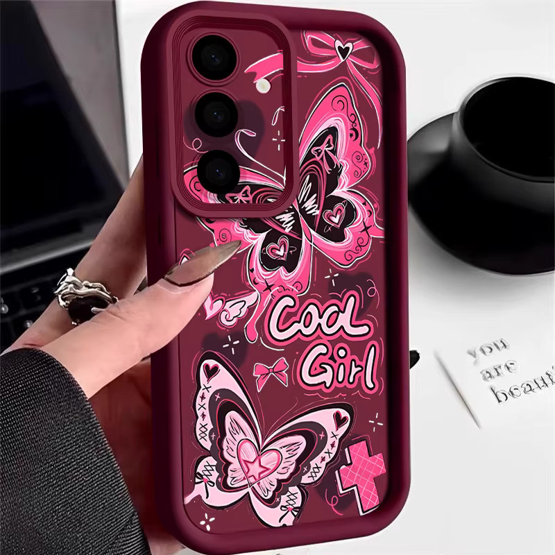 Rosa Handyhülle mit Cartoon-Schmetterling für Samsung Galaxy S24 aus weichem TPU Silikon - Bild 3