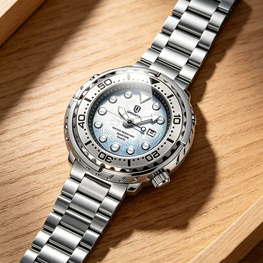 QINGXIYA Armbanduhr, Quarz, Edelstahl, Blau, Herren - Bild 3