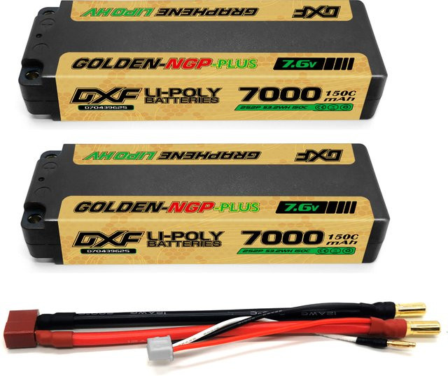 DXF 2S Lipo Akku 7,6V 7000mAh 150C Middle NGP Hardcase mit 5mm Stecker für RC Auto Boot LKW Flugzeug UAV Racing - Bild 1
