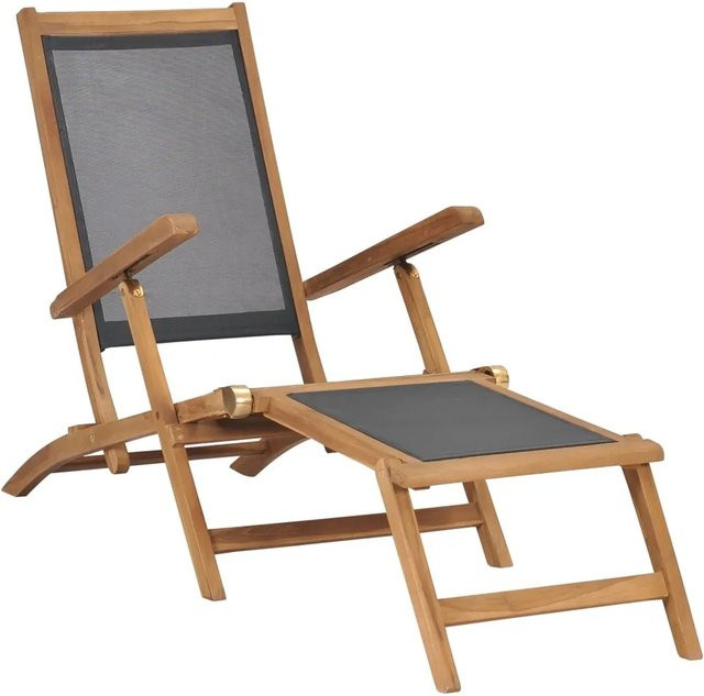 vidaXL Liegestuhl mit Fußteil aus Teak-Hartholz und Textilene in Schwarz - Bild 1