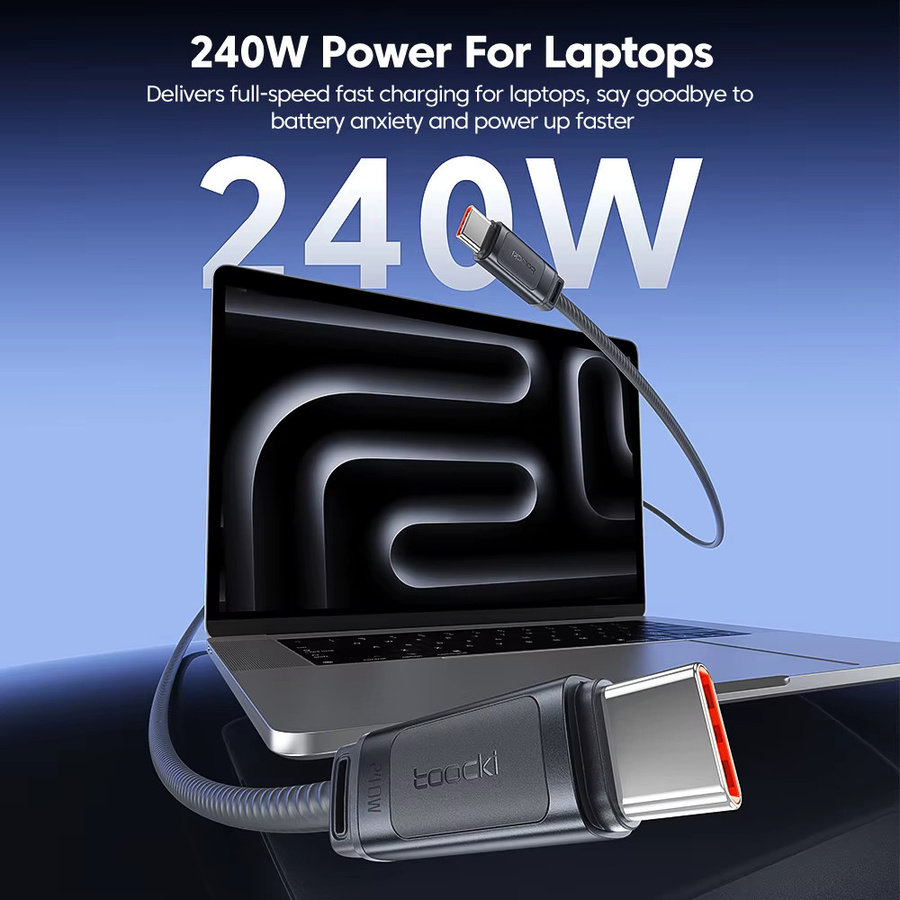 Toocki USB-C Kabel 240W Silikon-Schnellladekabel mit 480Mbps Datenübertragung für MacBook Pro, Laptop und Samsung S25 - Bild 5