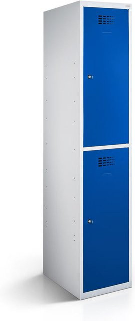 rotstahl Garderobenspind mit 2 Türen, Korpus lichtgrau und Front dunkelblau, B/T/H: 30 x 50 x 180 cm - Bild 1