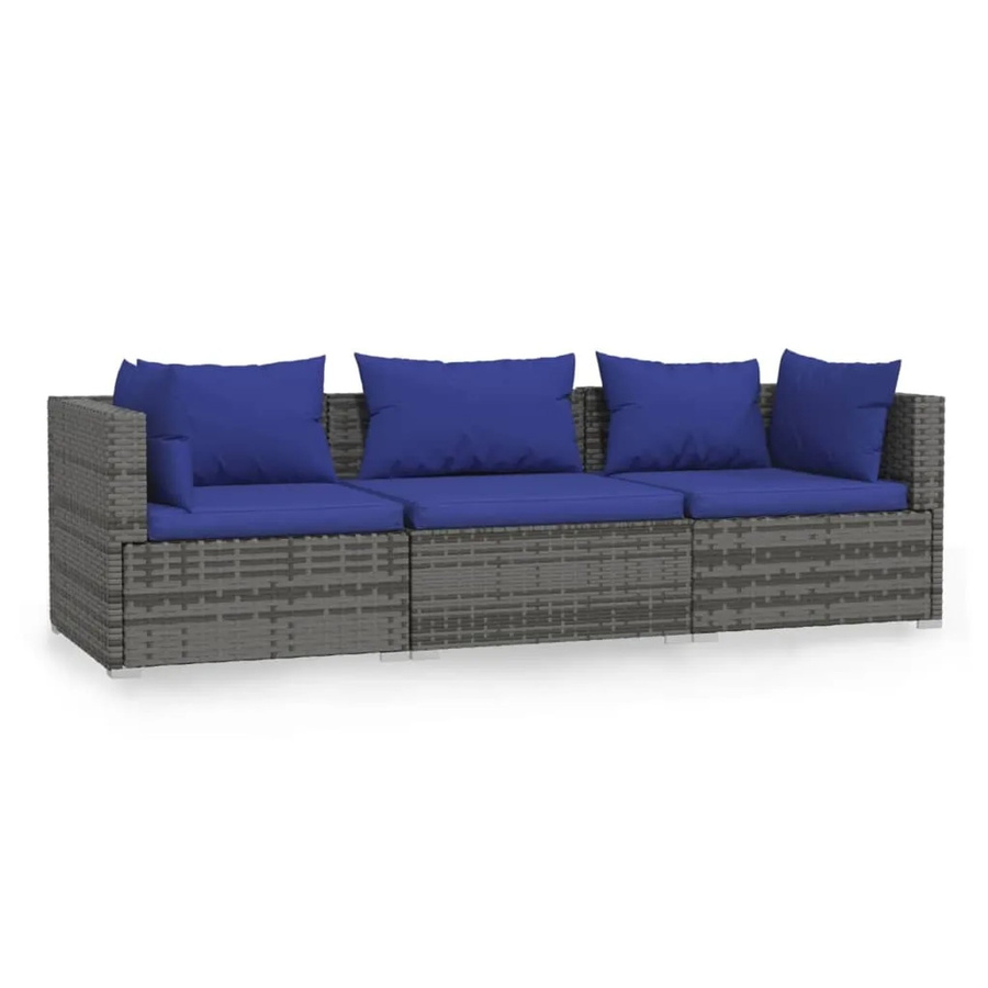 vidaXL 3-Sitzer-Sofa Modell 3 aus grauem Poly-Rattan mit Polsterkissen und Metallrahmen - Bild 2