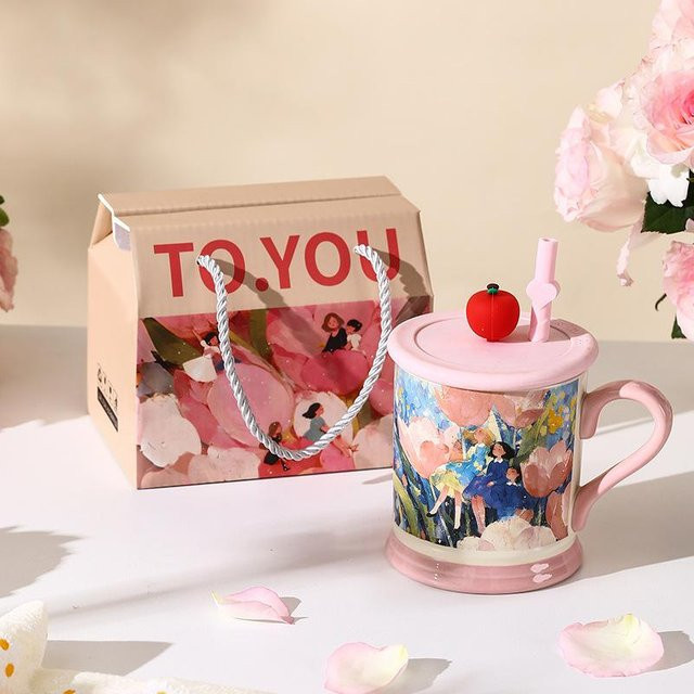 Keramiktasse Blumenmeer Mädchen Serie von Yiran toy 1, Mehrfarbig, 450 ml - Bild 1