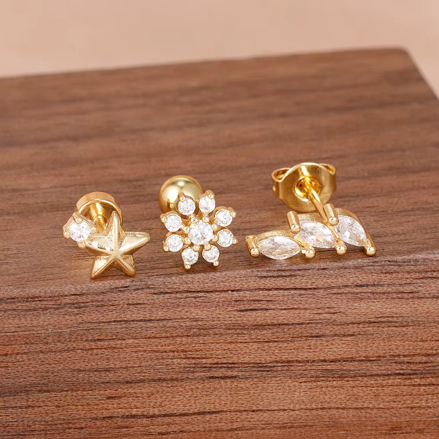 Maodane Ohrstecker-Set, Edelstahl, Zirkonia, Gold, Damen - Bild 2