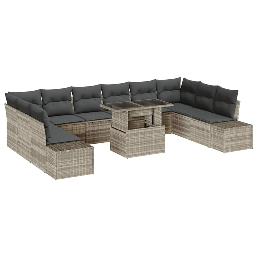 vidaXL Garten-Sofa-Set aus Poly-Rattan mit Speicherfunktion, 11-teilig, Hellgrau - Bild 2