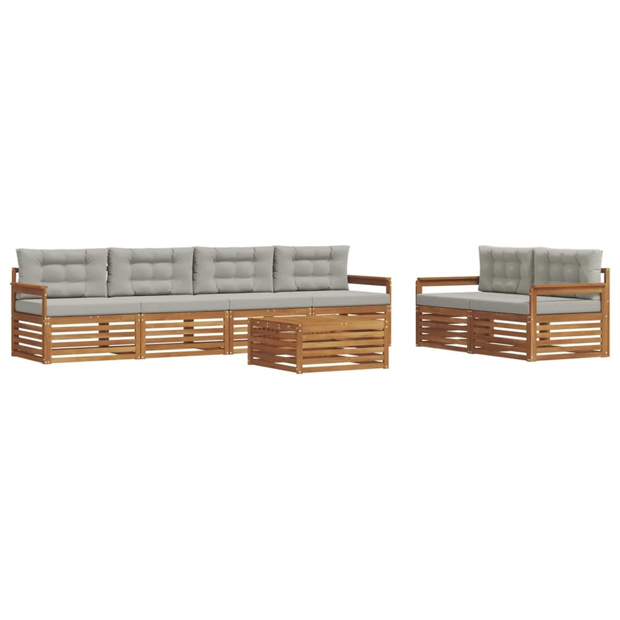 vidaXL Outdoor-Sofagarnitur aus massivem Akazienholz mit Kissen, 7-teilig, Natur und Hellgrau - Bild 2