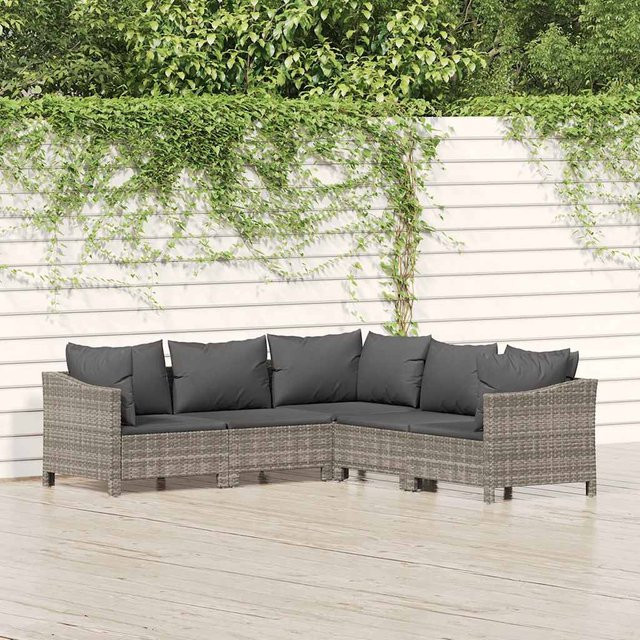 vidaXL 5-tlg. Garten-Lounge-Set in U-Form mit Kissen, Grau, PE-Rattan und pulverbeschichtetem Stahl - Bild 3