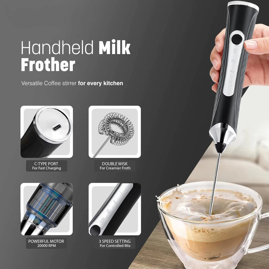 Elektrischer Milchaufschäumer und Kaffeemixer von XIADYINJIA in Schwarz aus Kunststoff - Bild 2