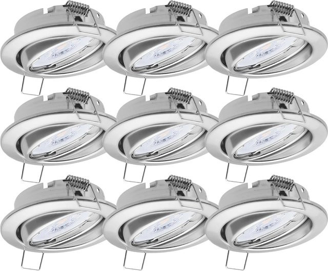 Oktaplex 9er Set Dijon Einbaustrahler in Chrom mit dimmbaren LED Modulen, Warmweiß, 4,8W, 380lm, schwenkbare Deckenspots - Bild 1