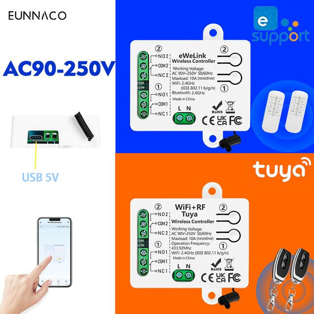 EUNNACO Smart Switch Tuya WiFi RF 2-Kanal Trockenkontaktrelais in Weiß für Google Home und Amazon Alexa - Bild 1