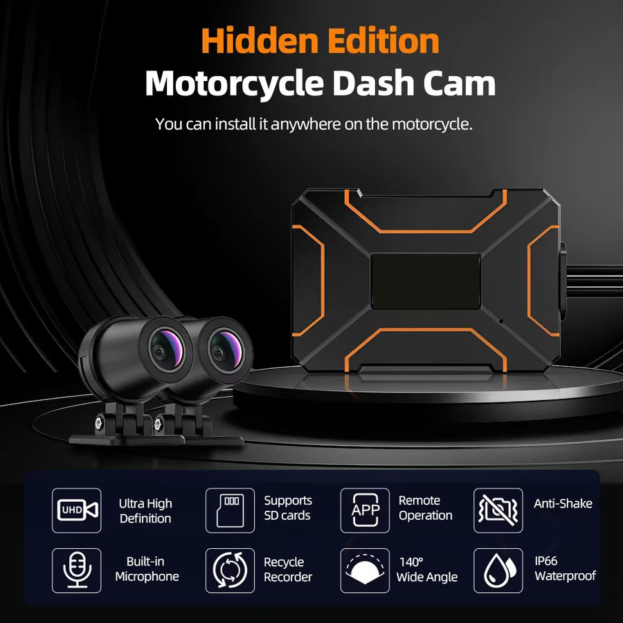 WDSZKMYF 2K Motorrad Dashcam mit Dual-DVR, 1080P Actionkamera vorne und hinten, 140° Weitwinkel, WiFi und wasserdicht, Schwarz - Bild 2