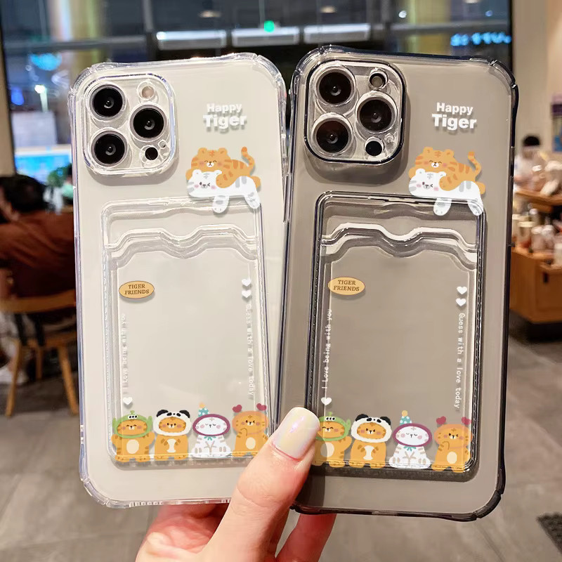Stoßfeste TPU-Telefonhülle mit Kartenhalter und süßem Katzenmotiv für Apple iPhone, transparent - Bild 6