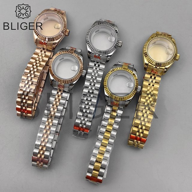 BLIGER Damenuhrengehäuse Edelstahl, geriffelt, Silber, Gold, Roségold - Bild 1