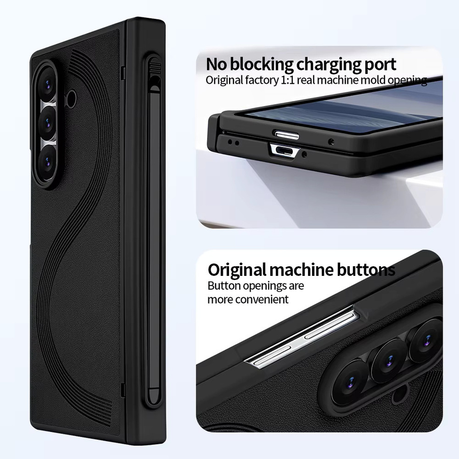 Magnetische Schutzhülle mit vollständiger Abdeckung inklusive S-Pen und Frontscheiben-Glasfolie für Samsung Galaxy Z Fold 7 und Fold 6 in Schwarz - Bild 3