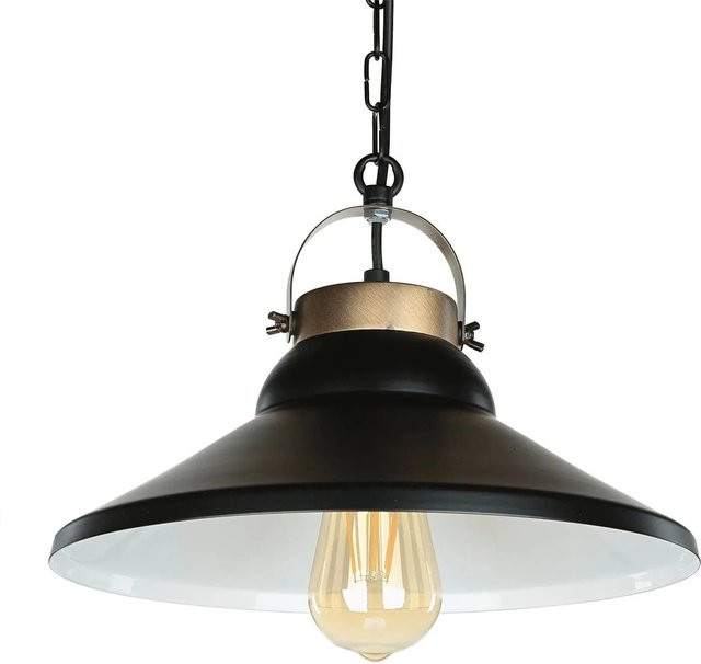 Licht-Erlebnisse Hängeleuchte im Industriedesign aus Metall in Schwarz und Altmessing, Durchmesser: 31 cm - Bild 1