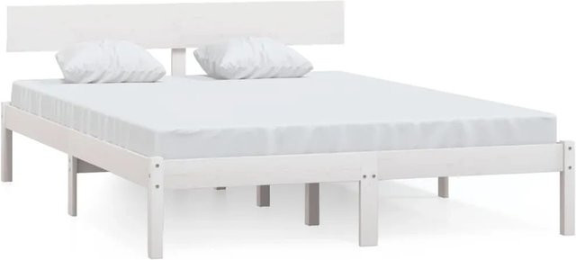 vidaXL Massivholzbett aus Kiefer in Weiß, Modernes Bettgestell für Erwachsene, B/T/H: 150 x 200 x 155,5 x 206,5 cm - Bild 1