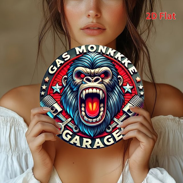Rundes Eisenschild Potdemiel Auto Repair Gorilla Logo im klassischen Stil, Durchmesser: 20,32 cm, Mehrfarbig - Bild 1