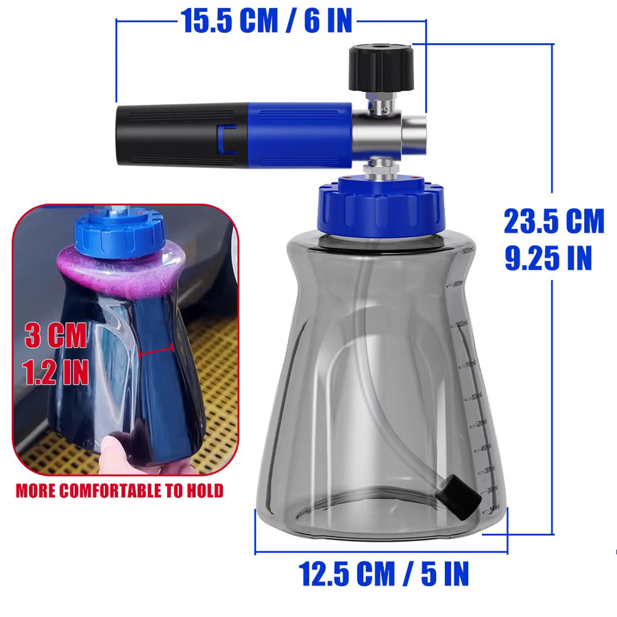 Kaikarai Schaumpistole in Blau-Schwarz mit 1/4 Zoll Schnellkupplung und auslaufsicherem Luftzufuhrventil für Bosch und Karcher - Bild 6