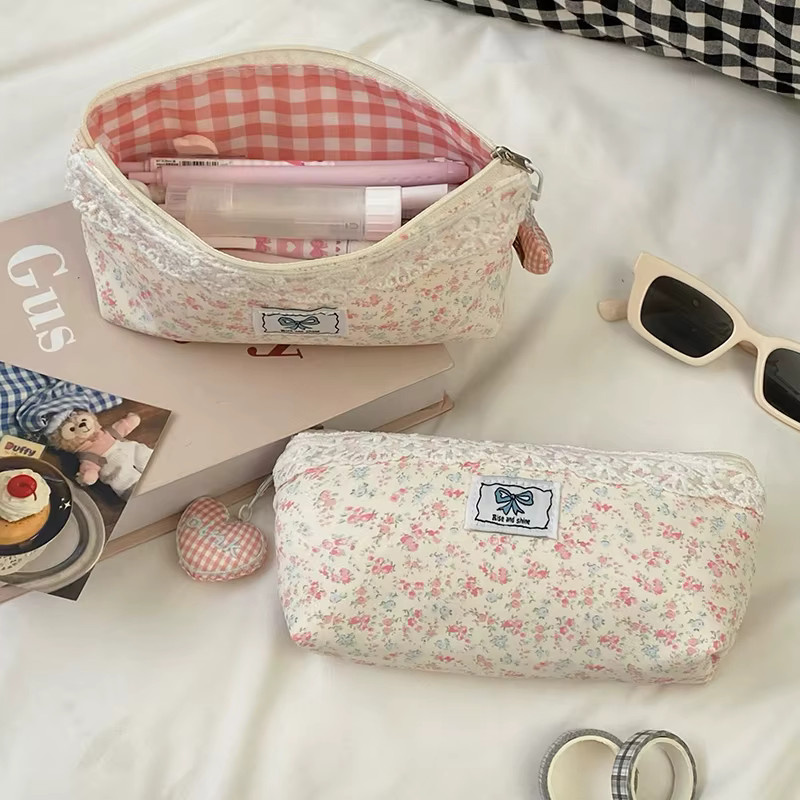 CHENJ Schreibwarenbeutel mit floralem Design und Reißverschluss, bunt, Textil - Bild 3