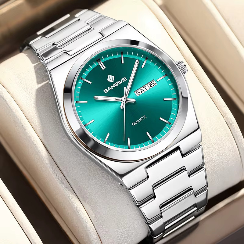 BANGWEI Armbanduhr Quarz, Edelstahl, Grün, Orange, Herren - Bild 6