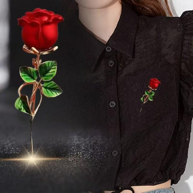 Eason Brosche Rote Rose, Blume, Gold, Damen - Bild 1