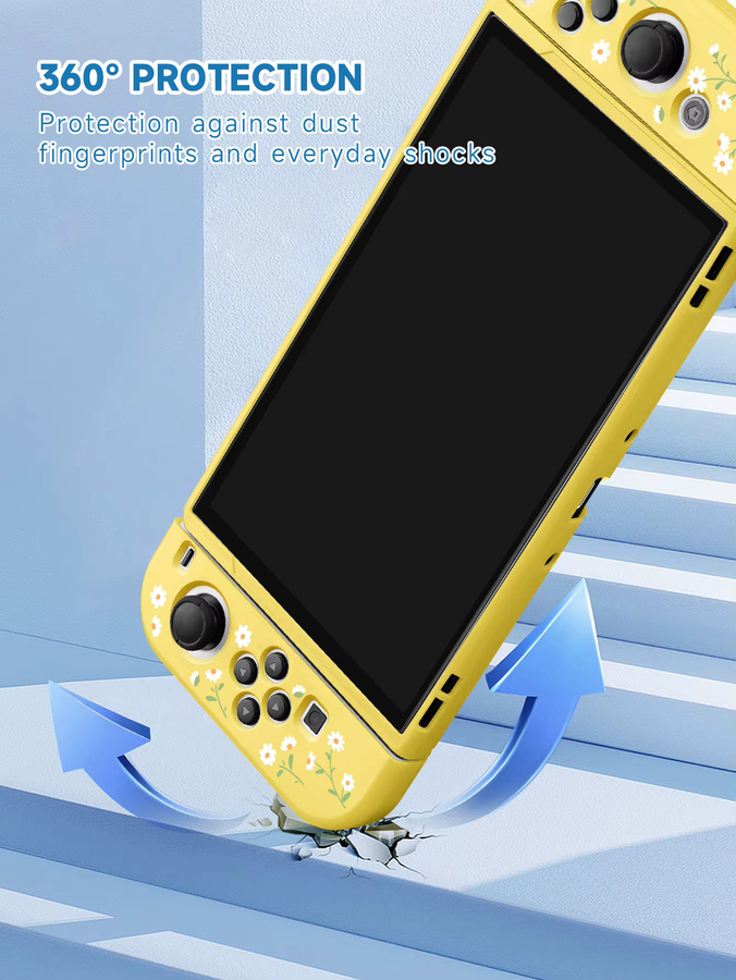 Blumen Schutzhülle für Nintendo Switch OLED in Gelb mit trennbaren Joycon-Abdeckungen - Bild 2