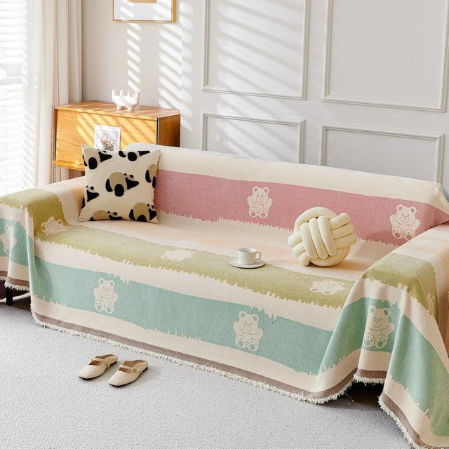 Universal Chenille Sofabezug mit Cartoon-Design in Beige, B/T: 180 x 130 cm - Bild 1