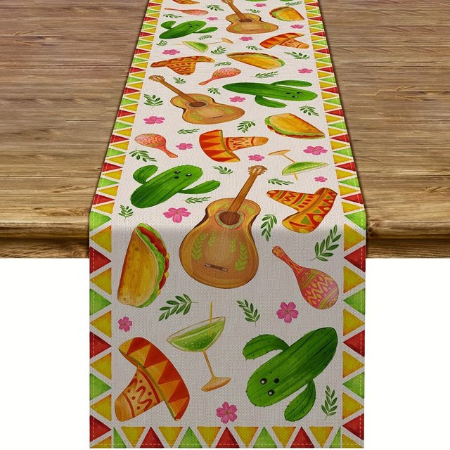 Tischläufer aus Leinen von Cinco de Mayo mit mexikanischem Ethno-Design, Mehrfarbig, B/T: 45 x 30 cm - Bild 1
