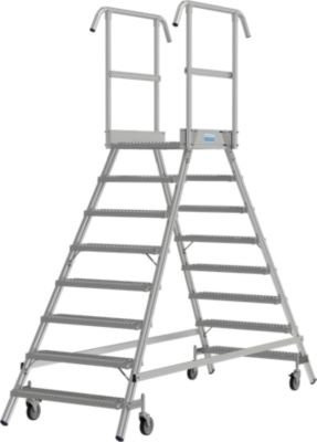 Krause Podestleiter fahrbar aus Aluminium, 2x8 Stufen, Silber, Plattform B: 60,0 cm, T: 72,0 cm, Geländer Höhe: 100,0 cm - Bild 1