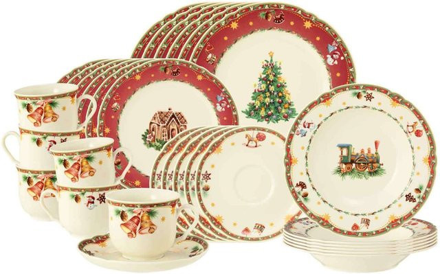 Seltmann Weiden Kombiservice Marieluise Weihnachtsnostalgie aus Porzellan, 30er Set, Beige/Multicolor mit floralem Muster - Bild 1