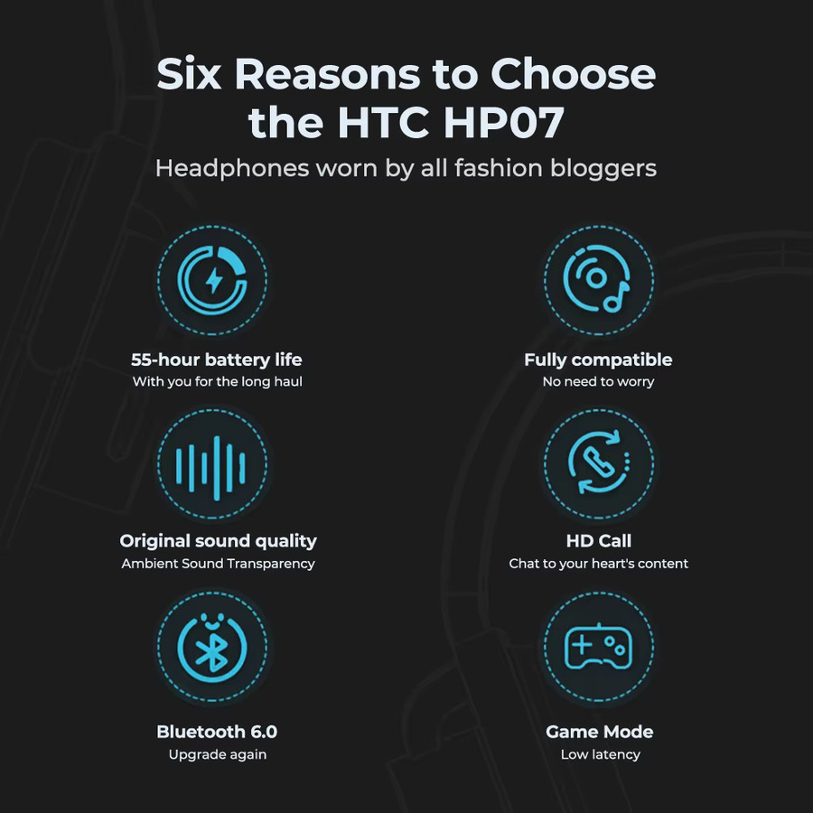 HTC Original AI Translate Kopfhörer HP07 Gold Bluetooth HiFi-Stereo-Sound Sport- und Gaming-Headset mit Mikrofon und geringer Latenz - Bild 6