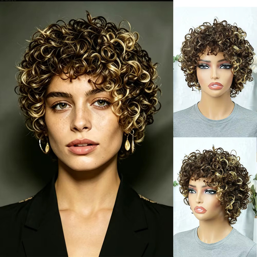 OYM HAIR Pixie-Cut Perücke, kurze lockige Echthaar-Perücke, Herren - Bild 2