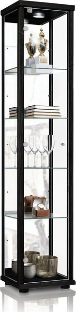 K-Möbel Sammlervitrine stehend in Schwarz mit LED-Beleuchtung, Glasböden, Spiegel und Schloss, H x B x T: 176 x 37 x 33 cm - Bild 1