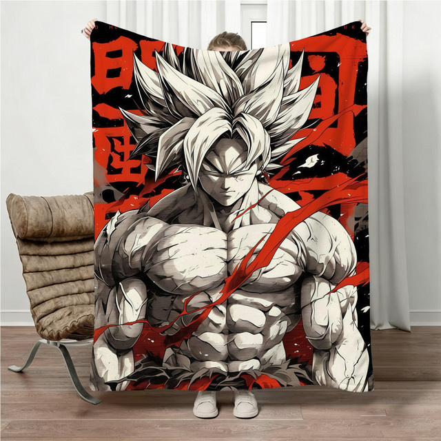 Bandai Dragon Ball Goku Ultra Instinct Flanell-Wurfdecke mit Anime-Druck, Mehrfarbig - Bild 1