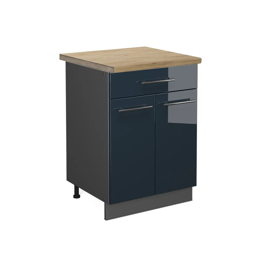 Vicco Küchenschrank Fame-Line Schubunterschrank in Anthrazit und Dunkelblau Hochglanz mit Arbeitsplatte in Eiche, Breite: 60 cm - Bild 3
