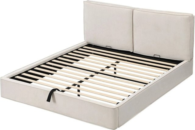 okwish Polsterbett mit Bettkasten in Beige aus Chenille, B/T/H: 160 x 200 x 105 cm (Höhe: 176 cm, Gesamthöhe: 231 cm) - Bild 1