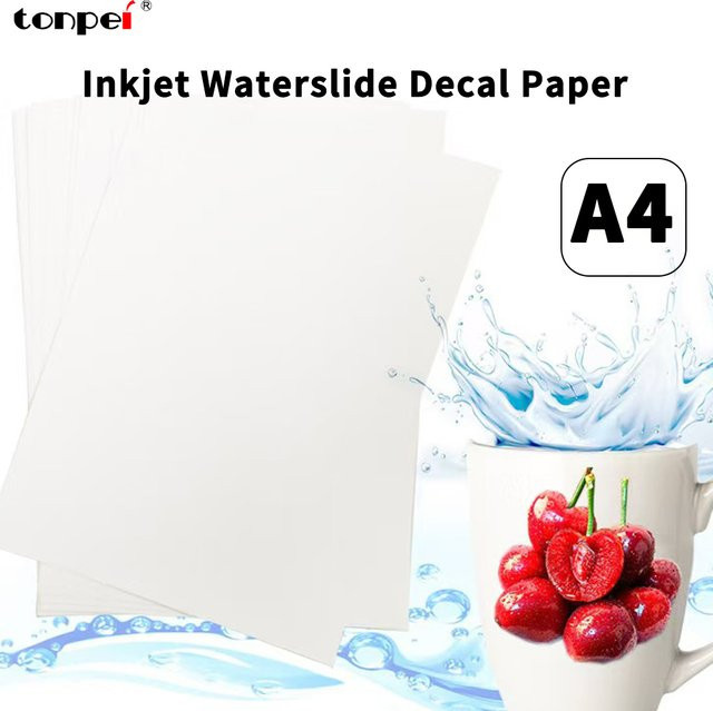 Tonpei A4 Inkjet Waterslide Aufkleber Transferpapier Weiß für DIY Projekte auf Porzellan, Glas und Metall, 10 Blatt - Bild 1