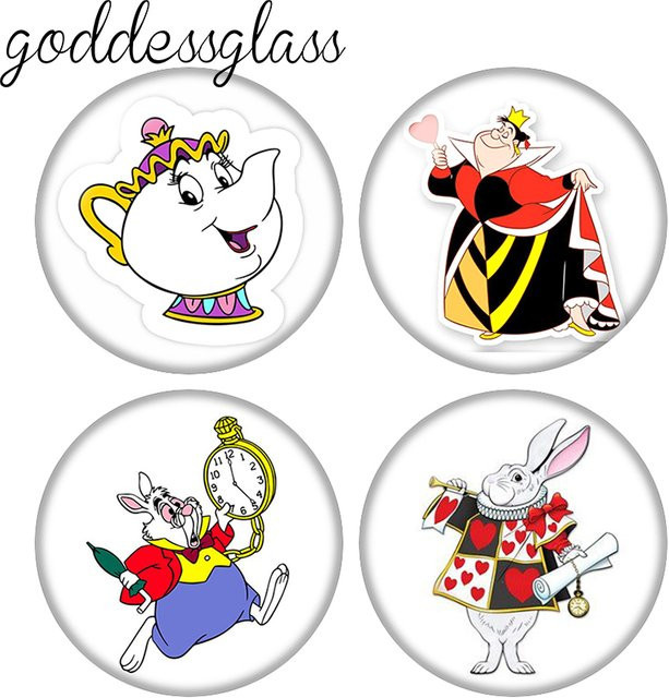 MINISO Fotoglas-Cabochon, Alice im Wunderland, Rote Königin, Cheshire-Kaninchen - Bild 1