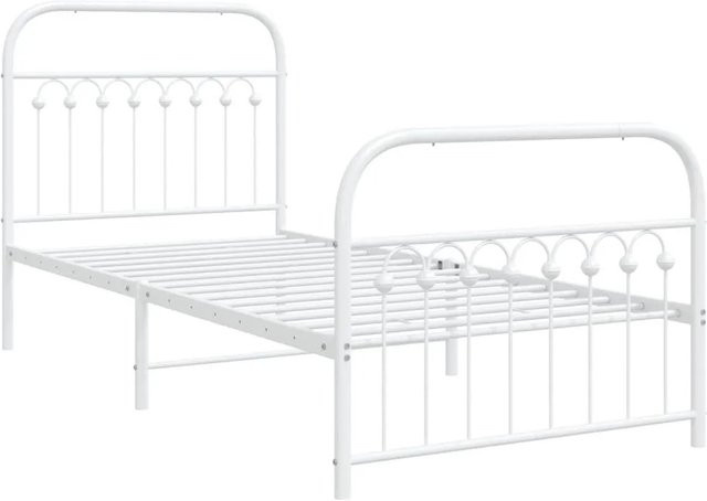 vidaXL Bettgestell aus Metall mit Kopfteil und Fußteil in Weiß, B/T/H: 90 x 200 x 100 cm - Bild 1